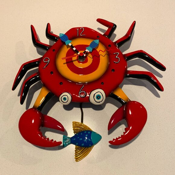 Hand Crafted Crab Clock with Fish Pendulum Designed by Michelle Allen - Picture 1 of 2